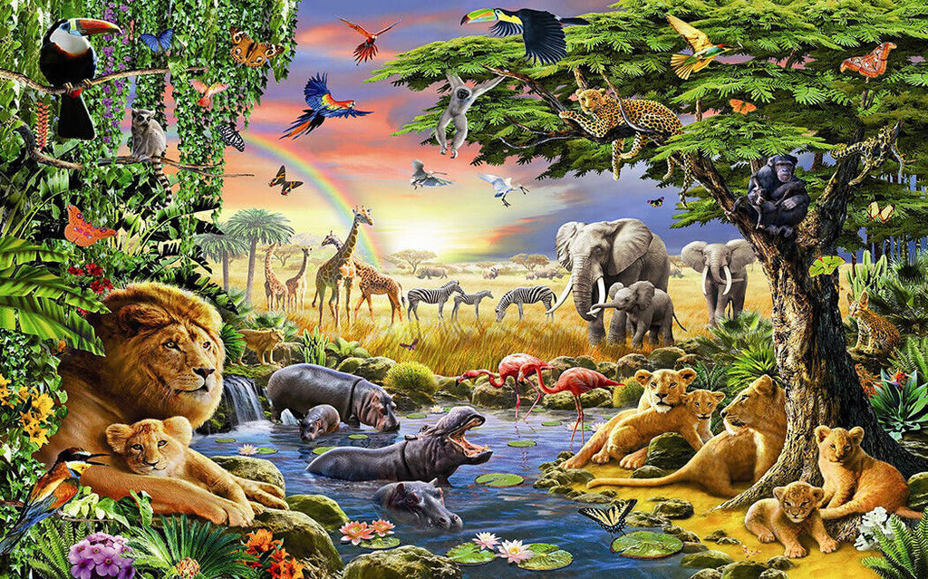 Colourful Animals Wildlife in Jungle Canvas Wall Art Picture Print Various Sizes