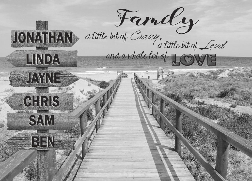 Personalized Personal up to 6 Names on Beach Street Sign Canvas Wall Art Print