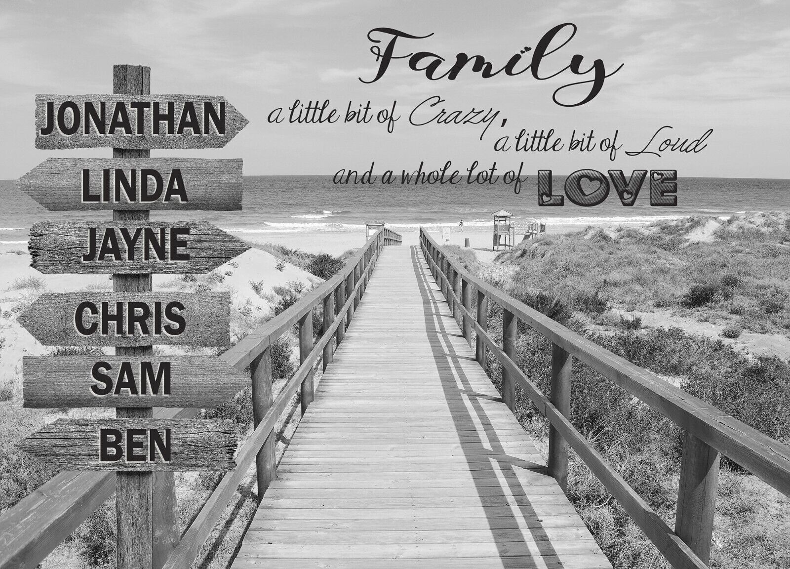 Personalized Personal up to 6 Names on Beach Street Sign Canvas Wall Art Print