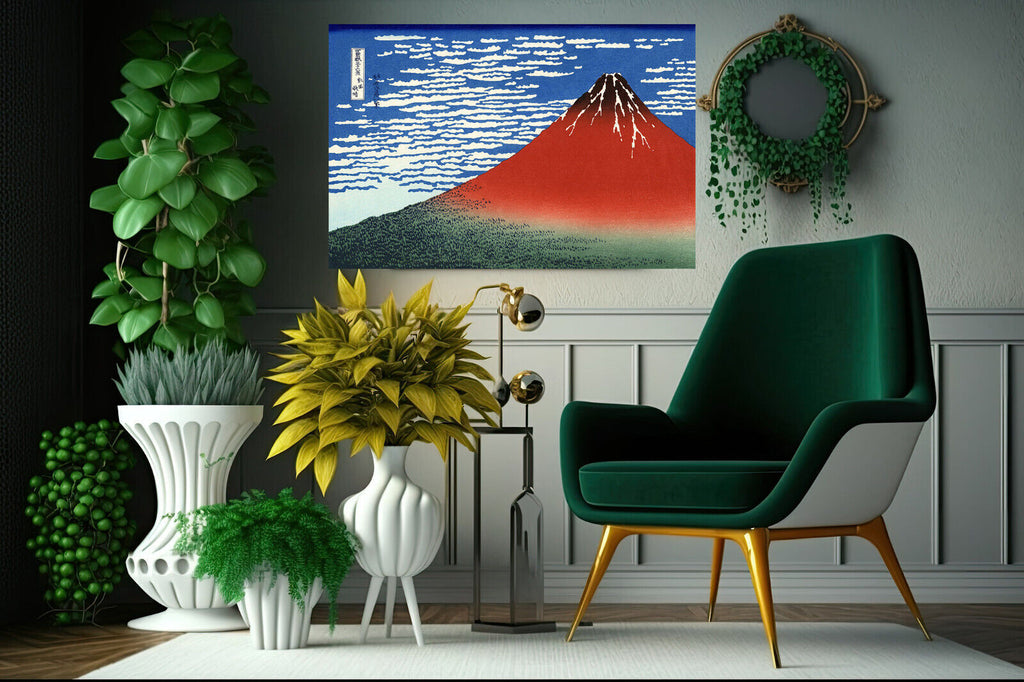 HOKUSAI MOUNT FUJI RED Landscape Canvas Wall Art Picture Print