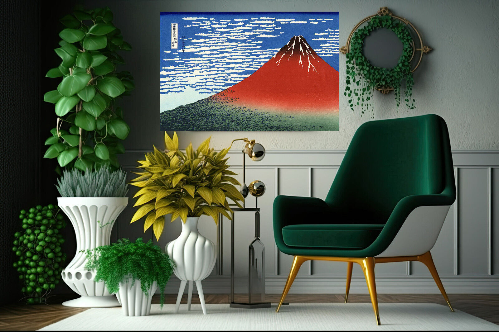 HOKUSAI MOUNT FUJI RED Landscape Canvas Wall Art Picture Print