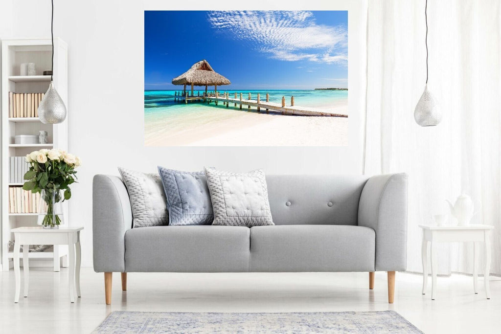 Tropical White Sandy Beach Sea Canvas Wall Art Picture Print