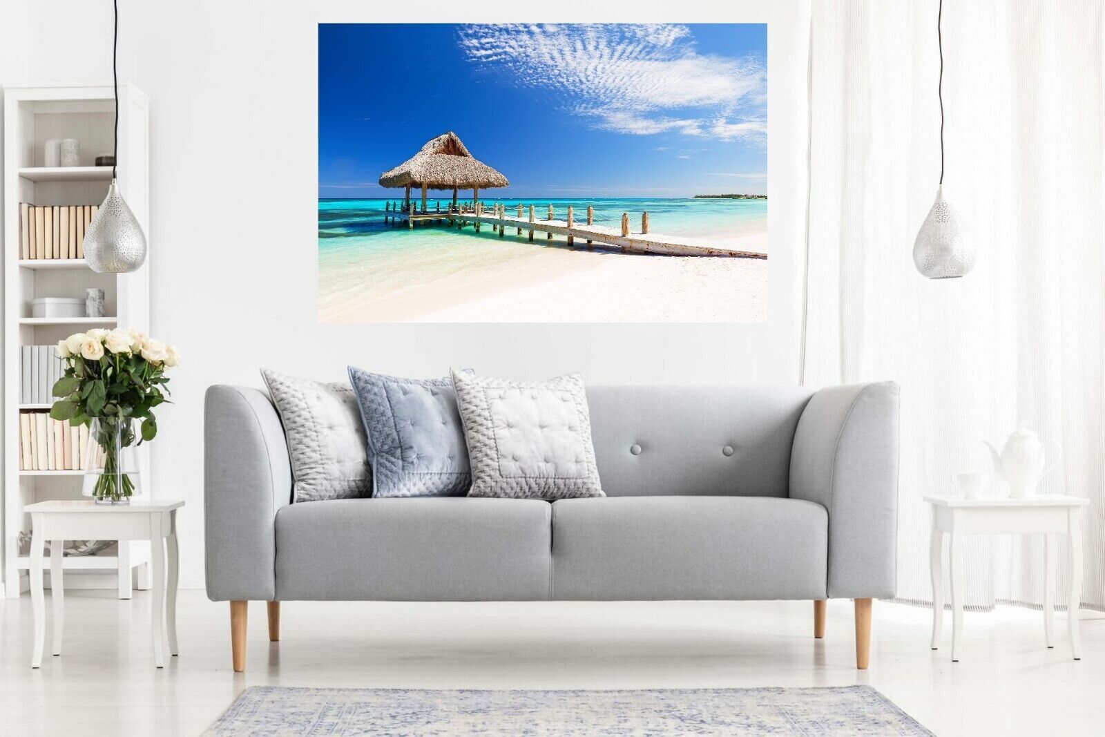 Tropical White Sandy Beach Sea Canvas Wall Art Picture Print