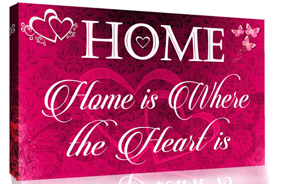 Home is where the heart is quote Pink Canvas Wall Art Picture Print - All sizes