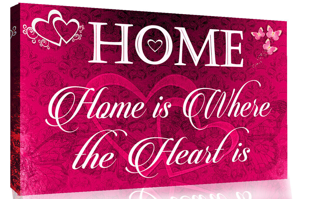 Home is where the heart is quote Pink Canvas Wall Art Picture Print - All sizes
