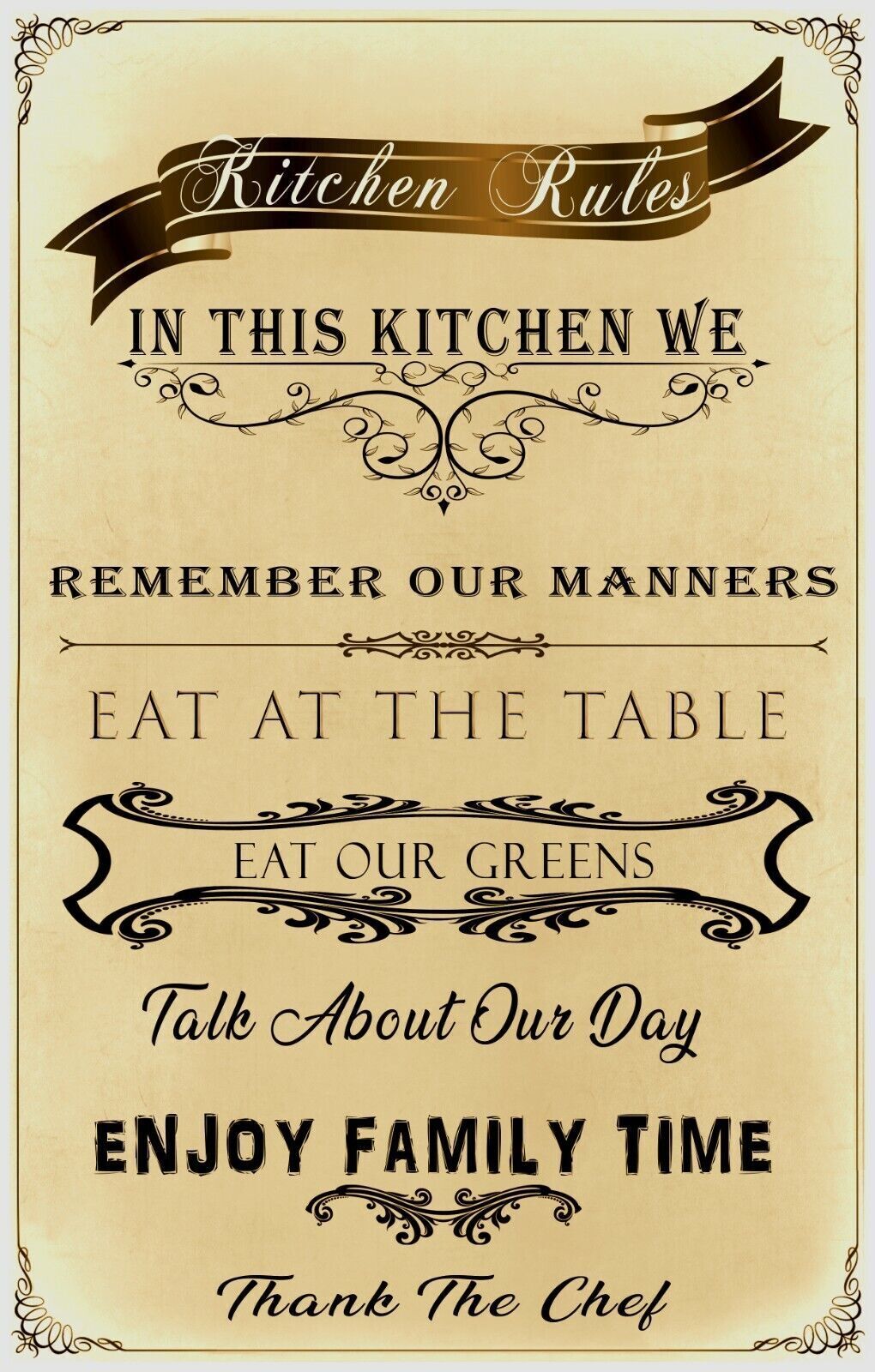 Cream Kitchen Rules Canvas Wall Art Picture Print Artwork