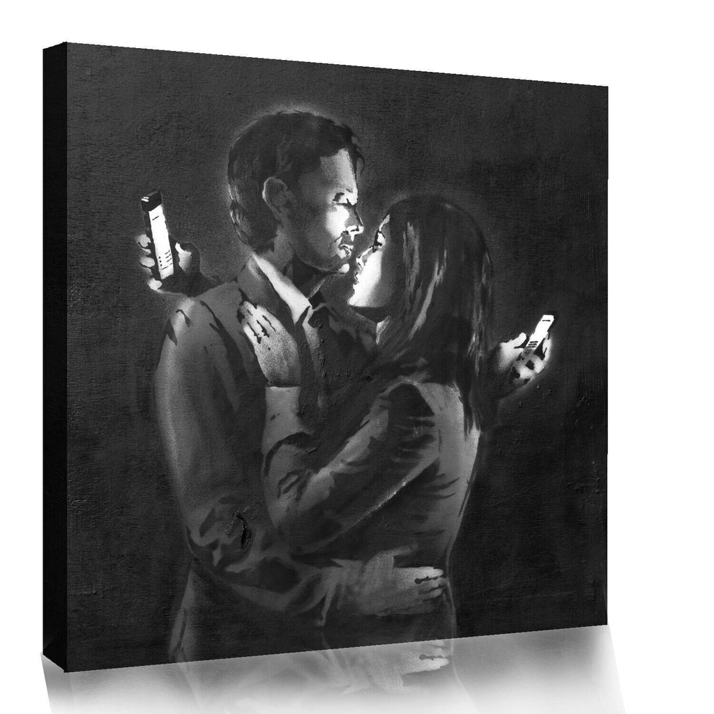 Phone Lovers by Banksy painting wrapped on CANVAS WALL ART Picture Print