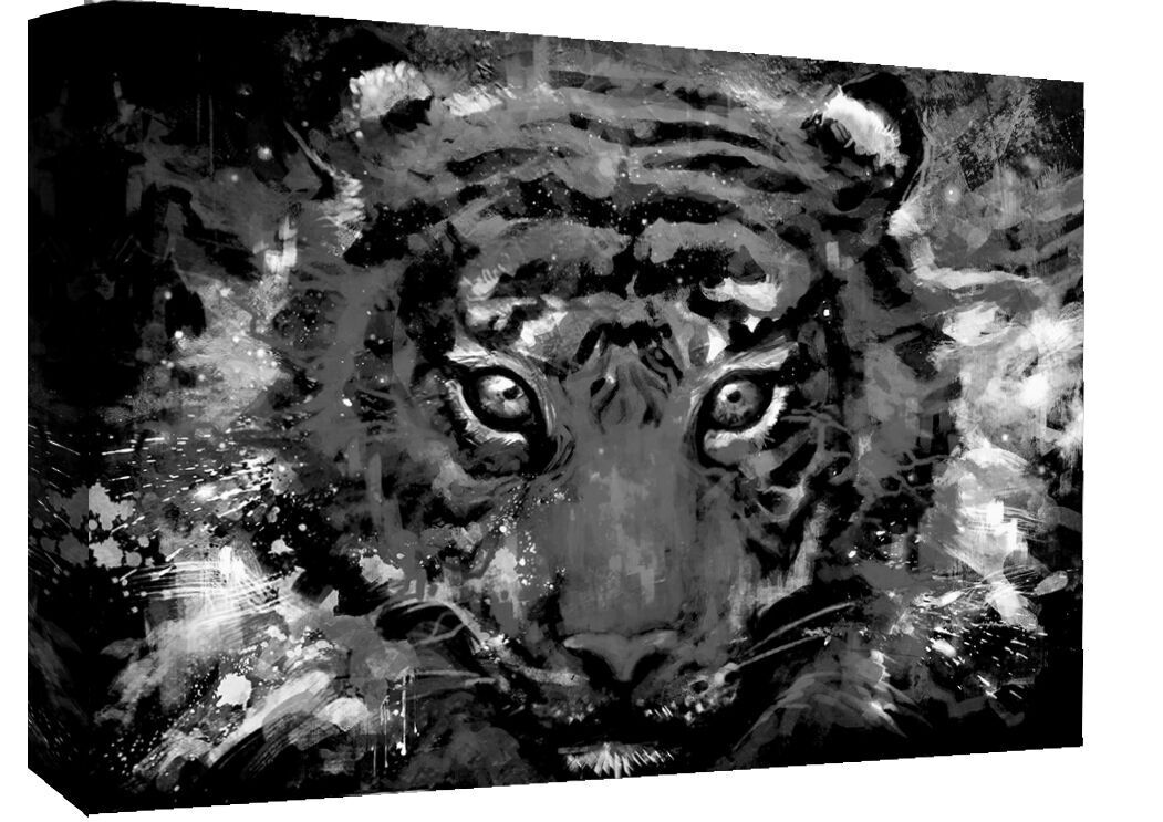 Black & White Abstract Tiger Canvas Wall Art Picture Print - A0, A1, A2