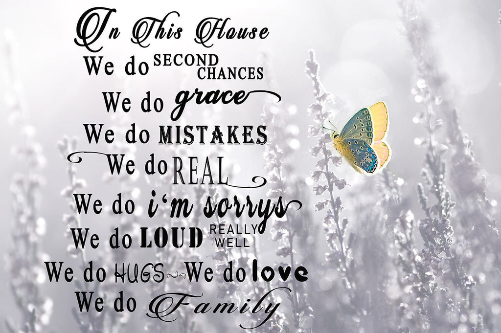 BUTTERFLY FAMILY HOUSE QUOTE ON BLACK WHITE GREY CANVAS WALL ART PRINT PICTURE