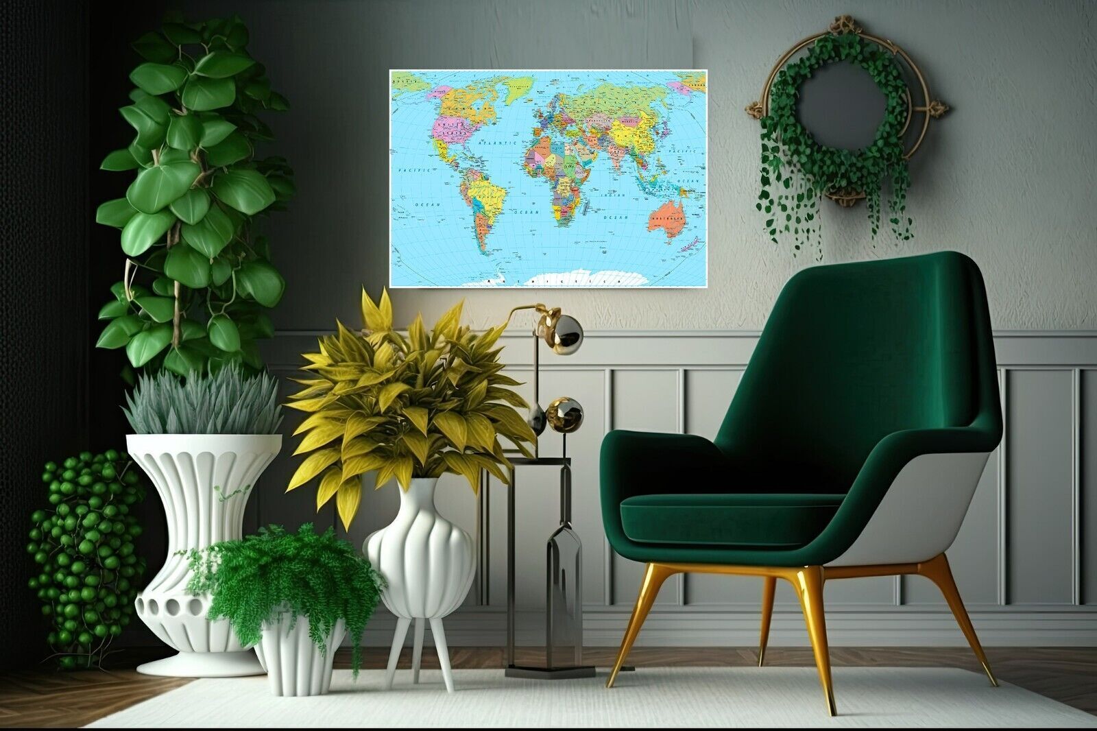 High Detail World Map Canvas Wall Art Picture Print