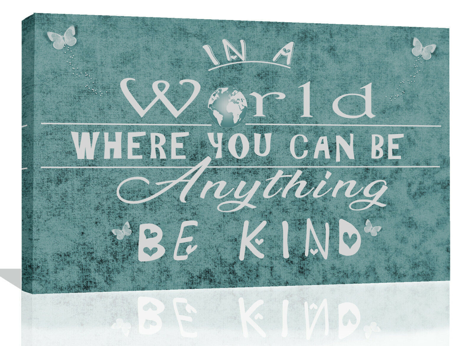 In a world Be Kind Quote Duck Egg Blue Canvas Wall Art Picture Print- ALL SIZES