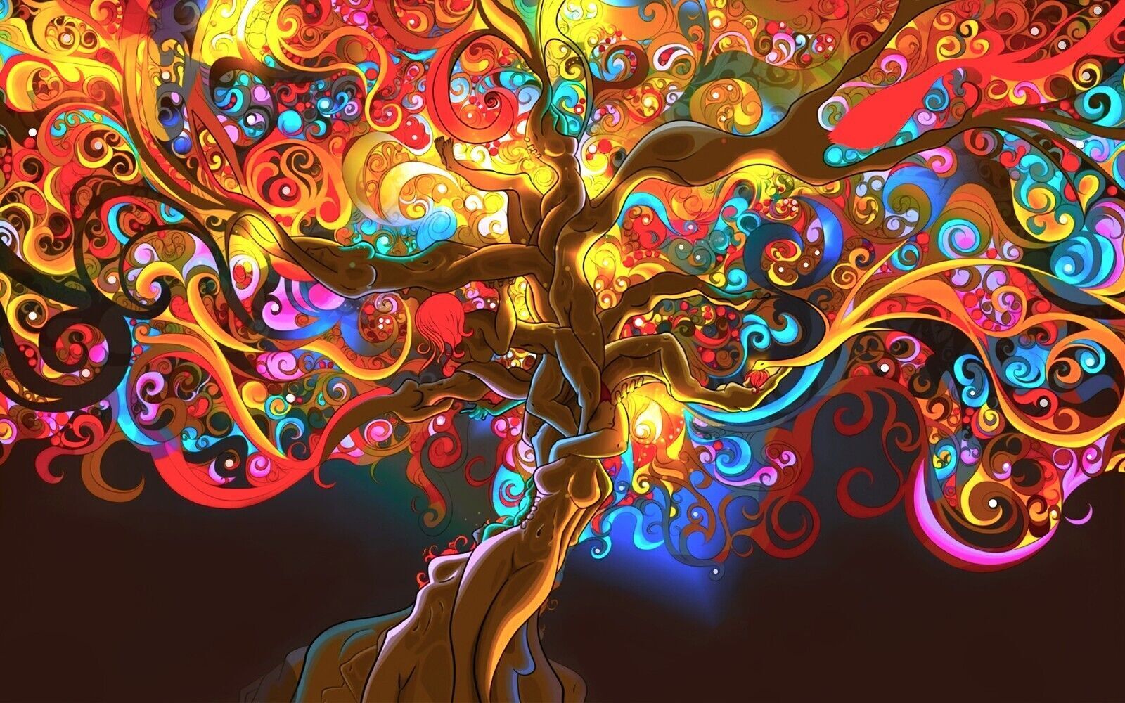 Psychedelic Trippy Art Women in Tree Canvas Wall Art Picture Print