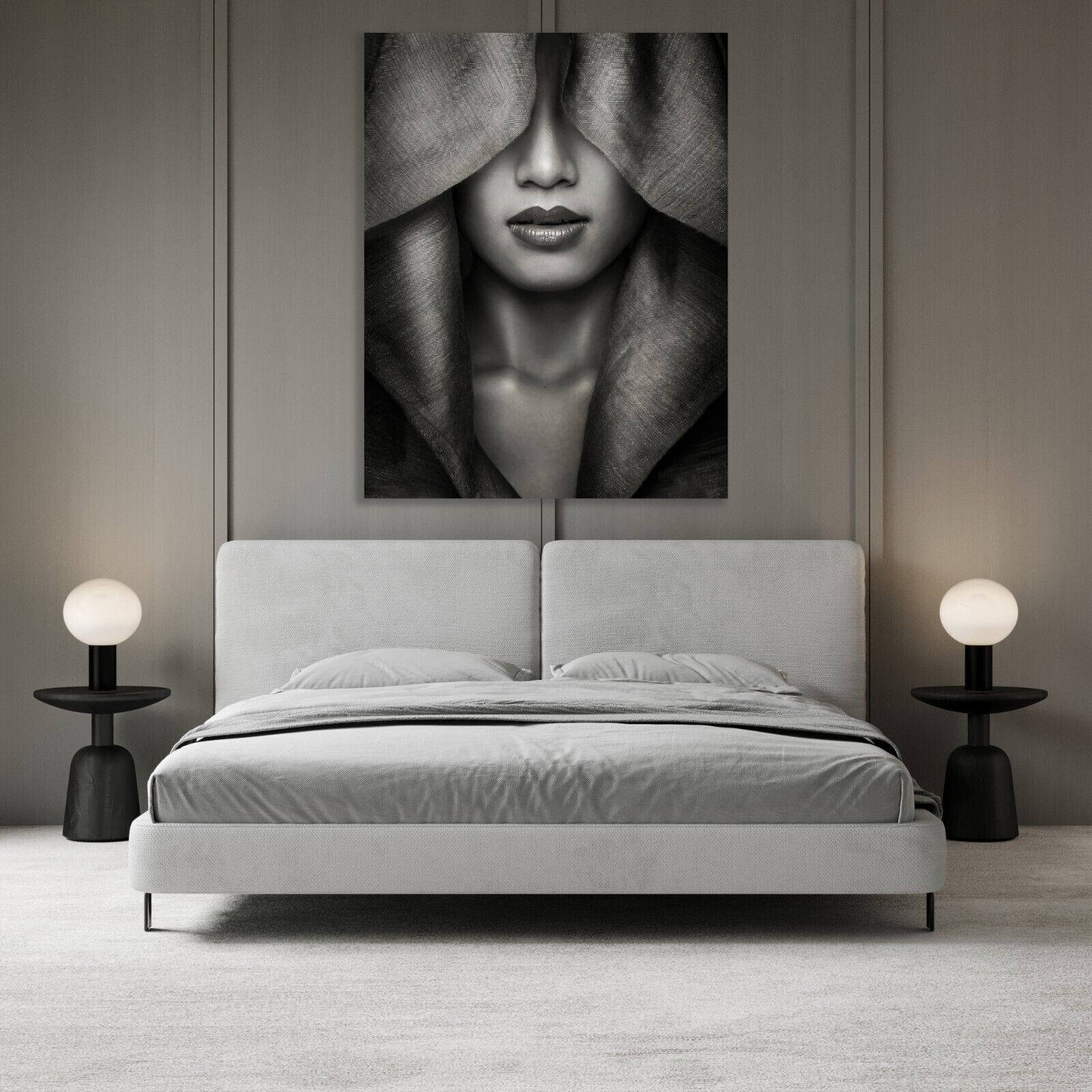 Black & White Mysterious Woman Face Hidden CANVAS WALL ART Picture Print
