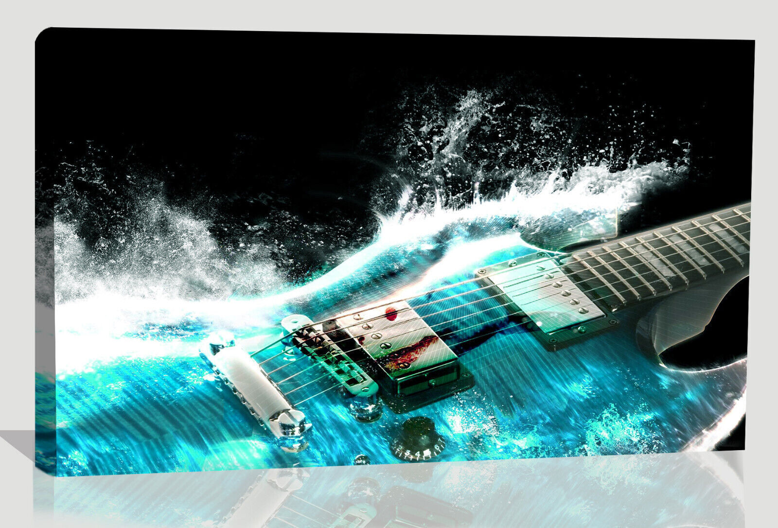 Guitar In Blue And Waves Music CANVAS WALL ART PICTURE PRINT