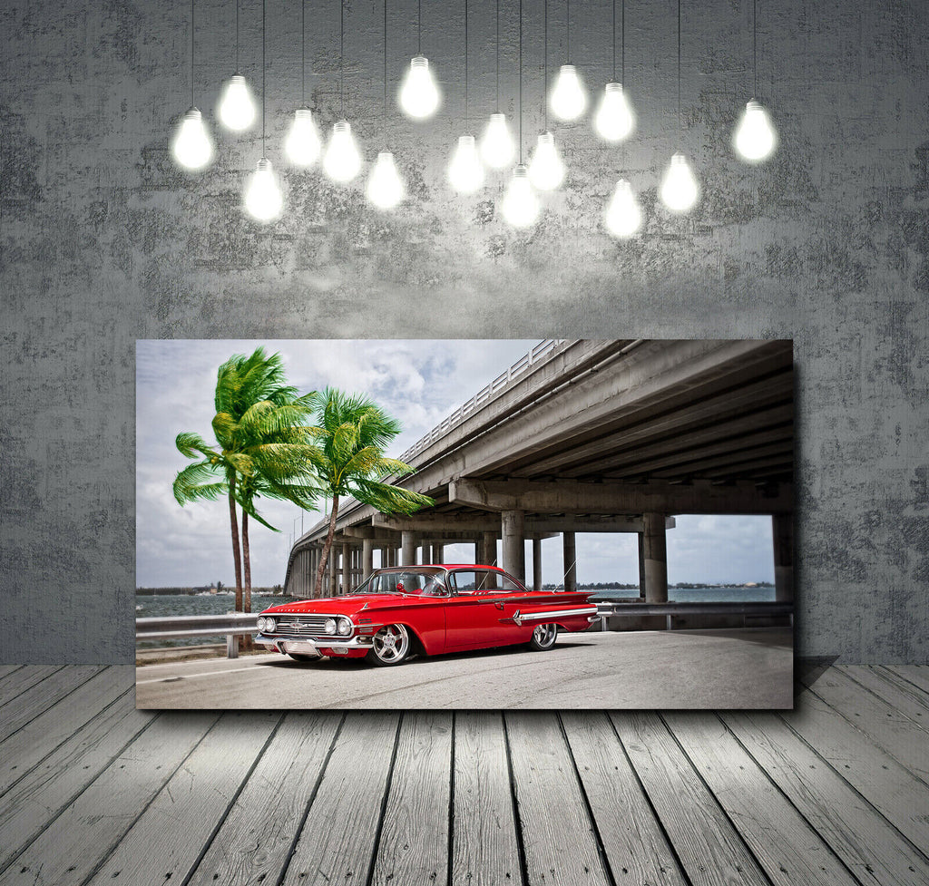 Red 1960 Chevrolet Impala Classic Car in Cuba Canvas Wall Art Picture Print