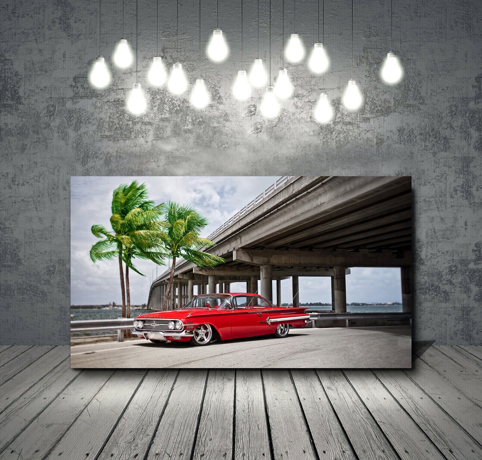 Red 1960 Chevrolet Impala Classic Car in Cuba Canvas Wall Art Picture Print