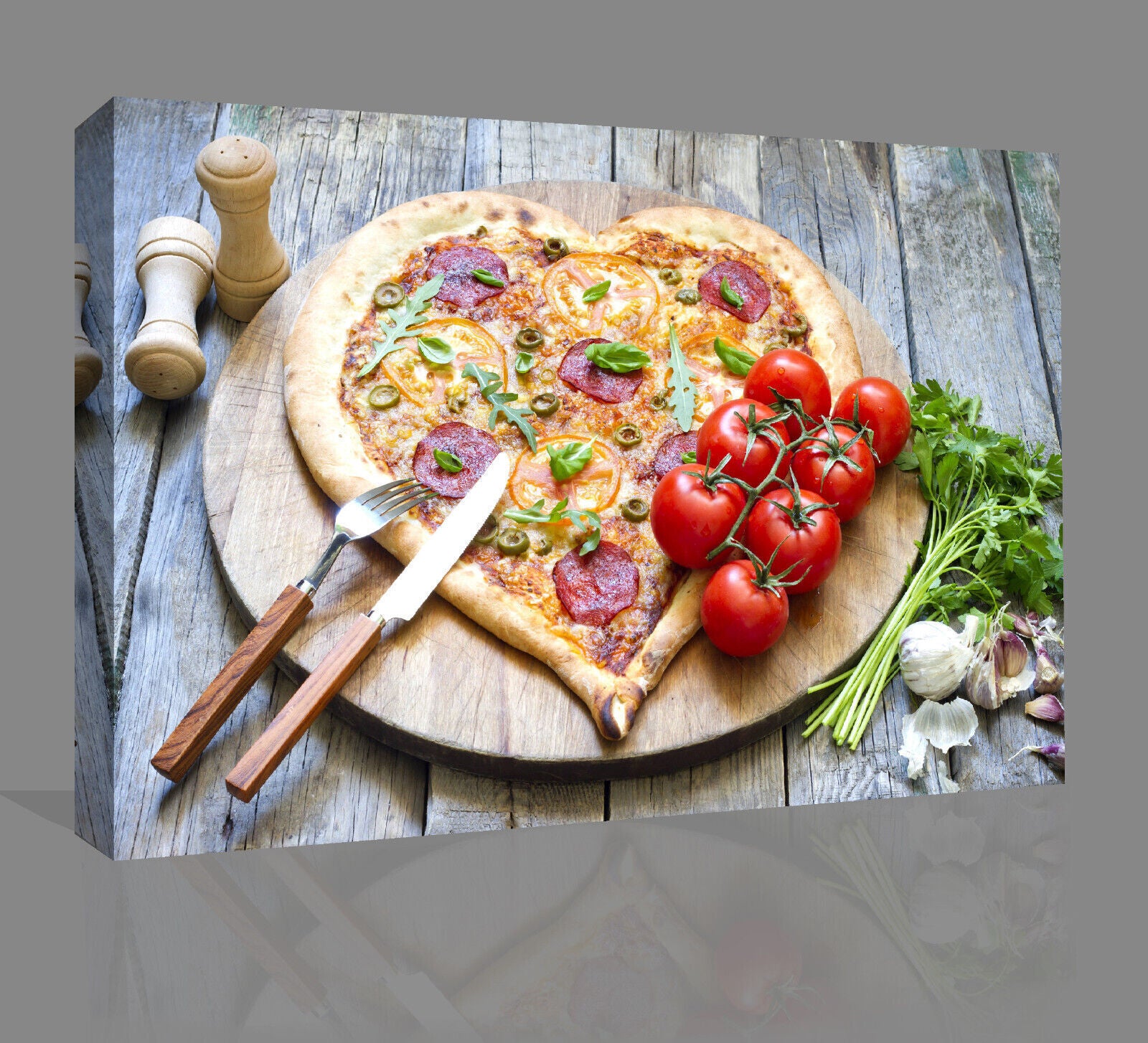 Pizza Heart Tomato Restaurant Food Canvas Wall Art Picture Print