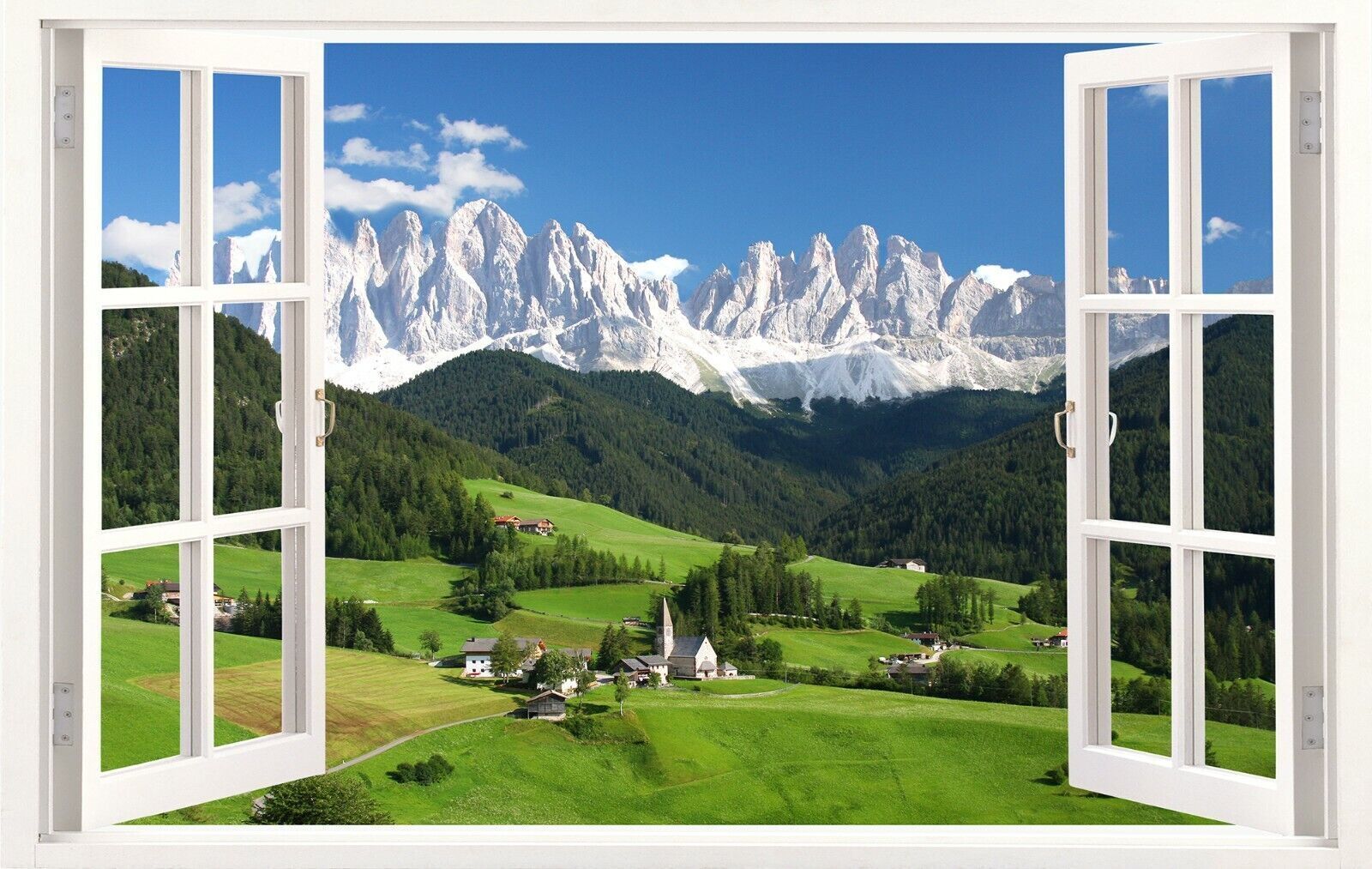 Swiss Alps Landscape through window Canvas Wall Art Picture Print