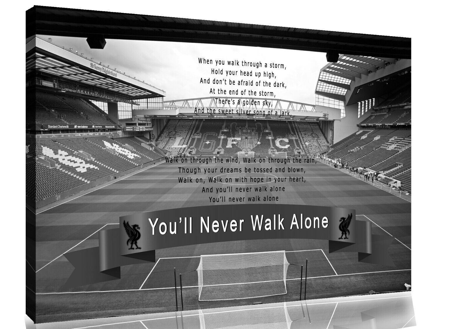 Liverpool Anfield You'll Never Walk Alone CANVAS WALL ART Print Black & White