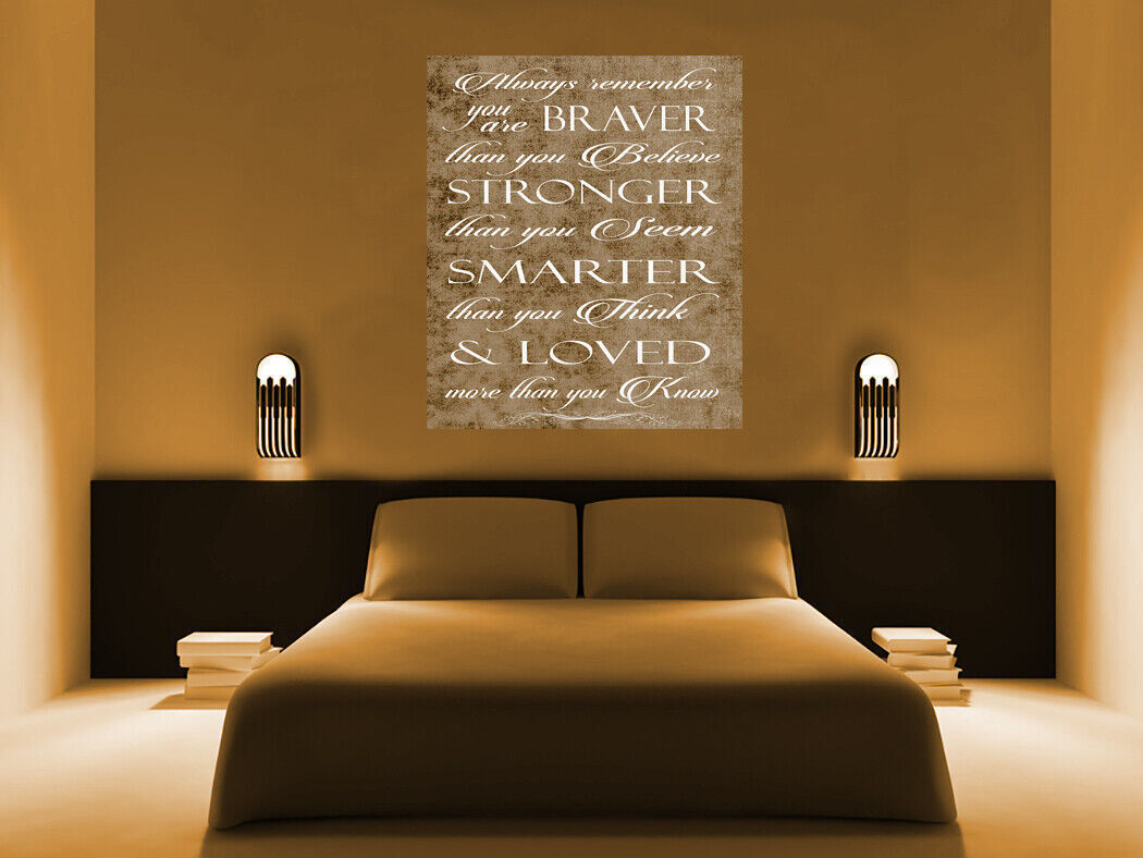 Always Remember You Are Braver Quote Sepia / Beige Canvas Wall Art Picture Print