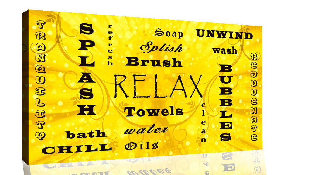 Bathroom Words Yellow / Mustard Quote on CANVAS WALL ART Picture Print