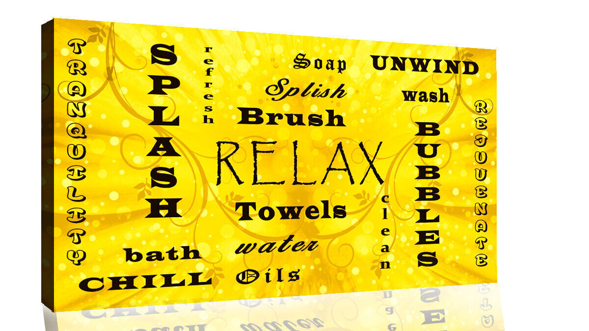 Bathroom Words Yellow / Mustard Quote on CANVAS WALL ART Picture Print