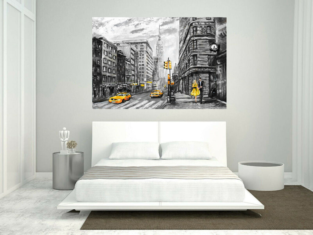 New York City Umbrella Canvas Wall Art Picture Print Oil Painting Yellow