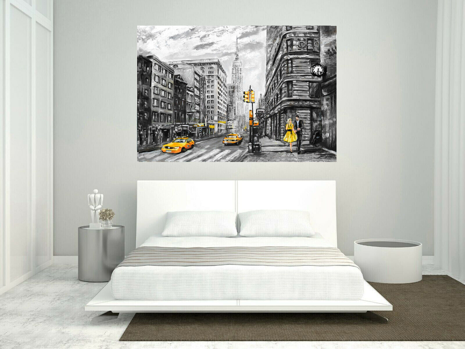 New York City Umbrella Canvas Wall Art Picture Print Oil Painting Yellow