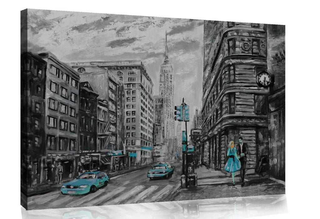 New York City Umbrella Canvas Wall Art Picture Print Oil Painting Duck Egg Blue