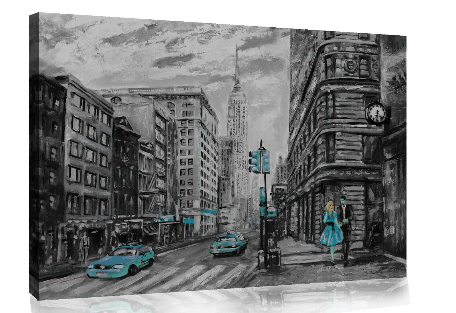 New York City Umbrella Canvas Wall Art Picture Print Oil Painting Duck Egg Blue