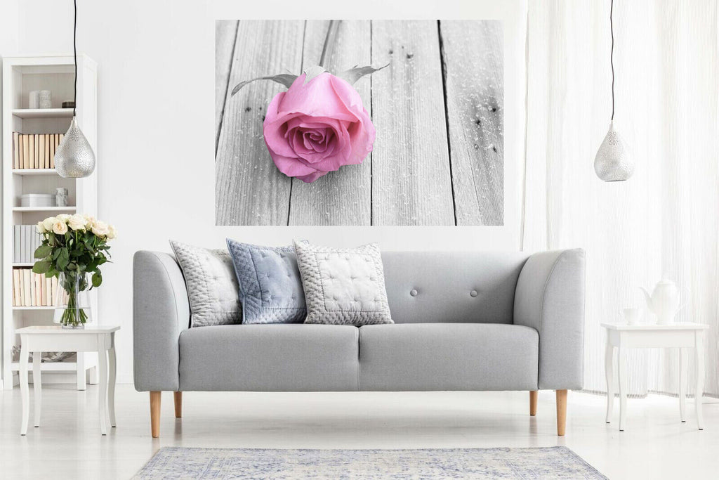 Pale pink flower rose on wood CANVAS WALL ART PRINT ARTWORK