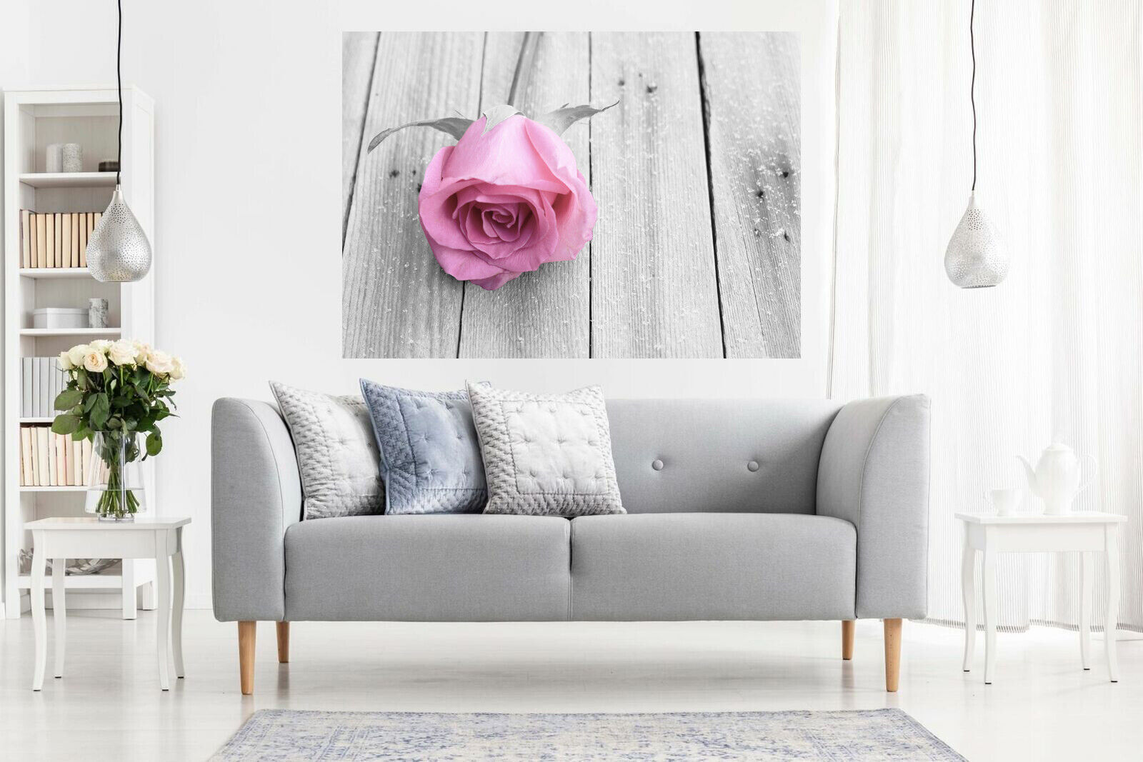 Pale pink flower rose on wood CANVAS WALL ART PRINT ARTWORK