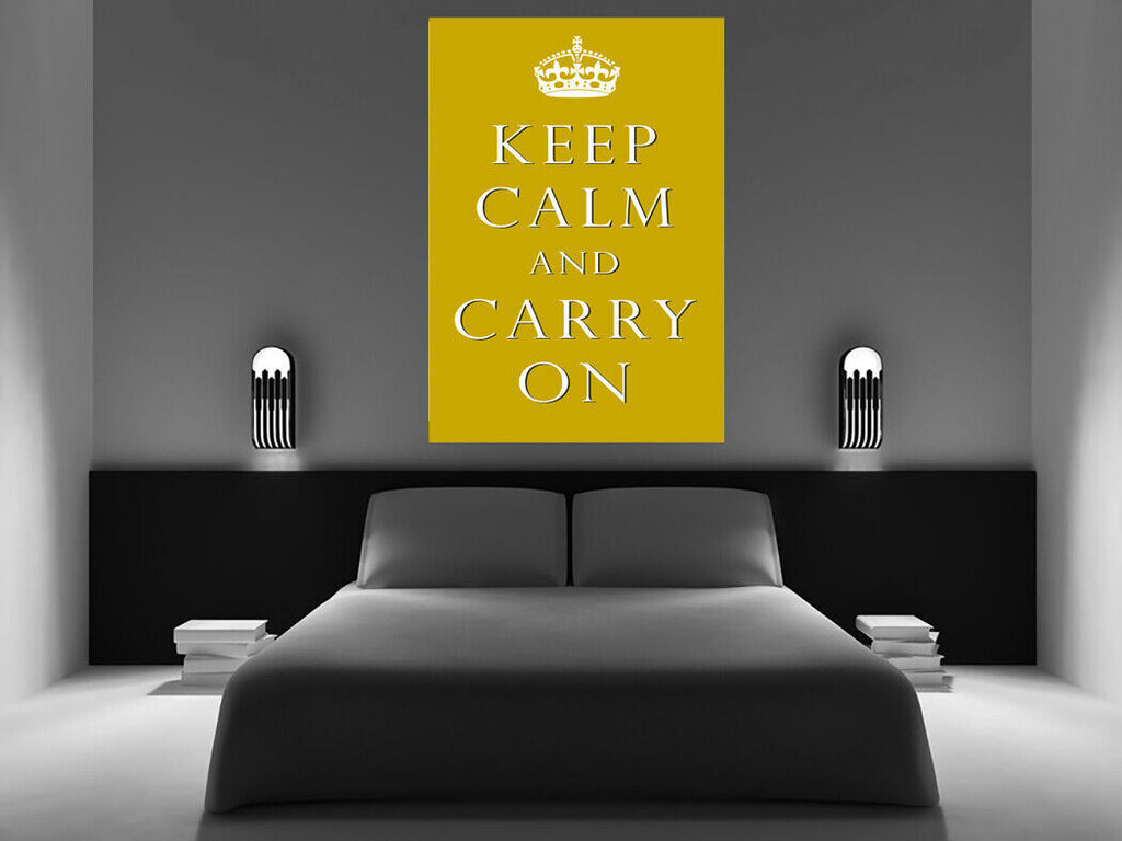Mustard Yellow Keep Calm and Carry On Quote Canvas Wall Art Picture Print