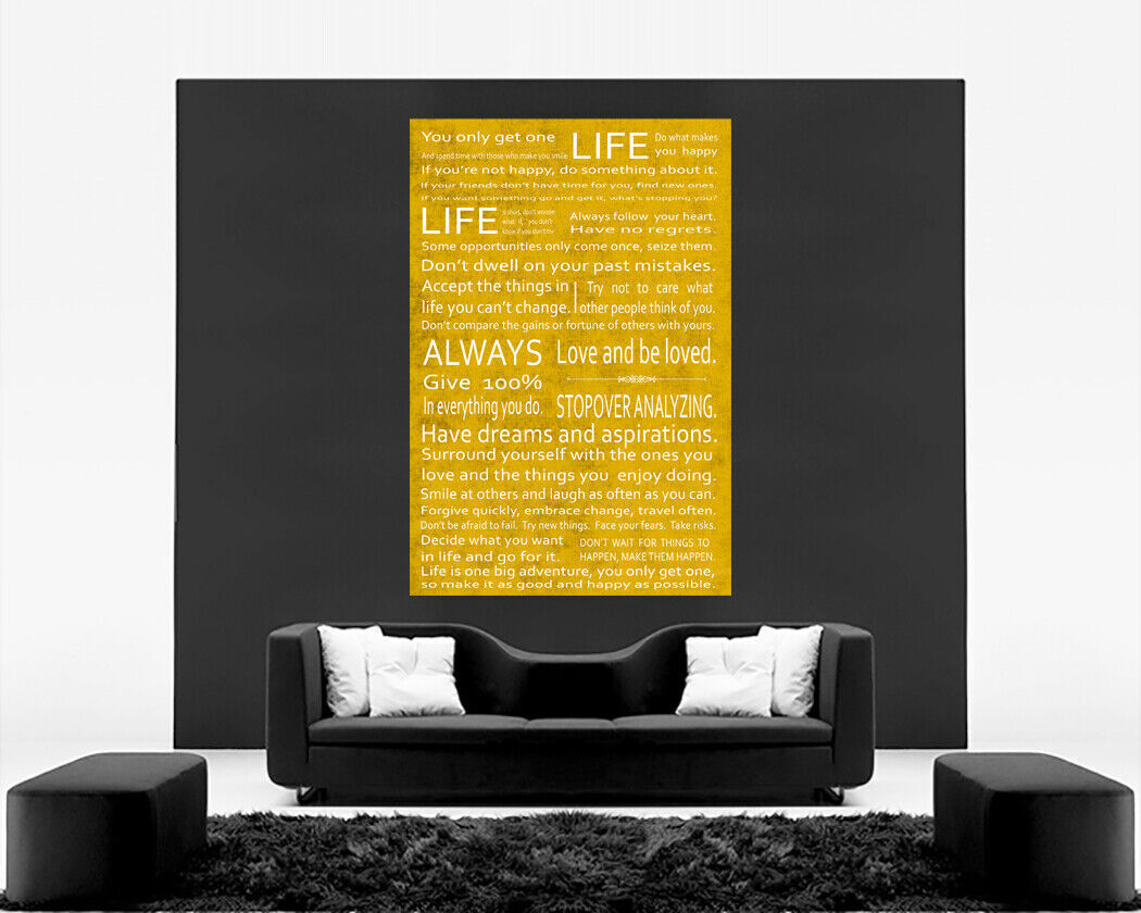 Life Manifesto Quote Canvas Wall Art Picture Print Artwork - Mustard