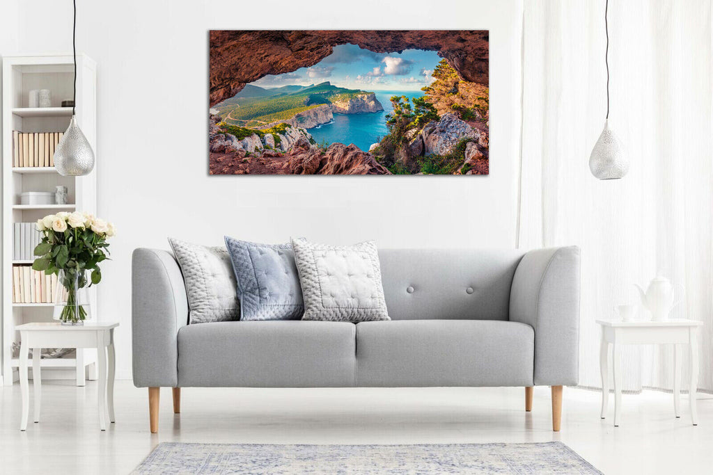 View of Caccia cape from a cave , Sardinia Italy CANVAS WALL ART Picture Print