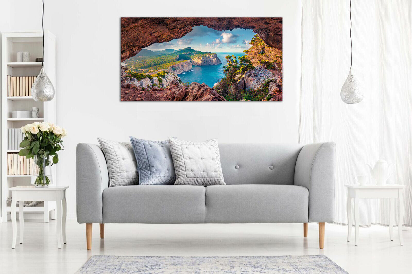 View of Caccia cape from a cave , Sardinia Italy CANVAS WALL ART Picture Print
