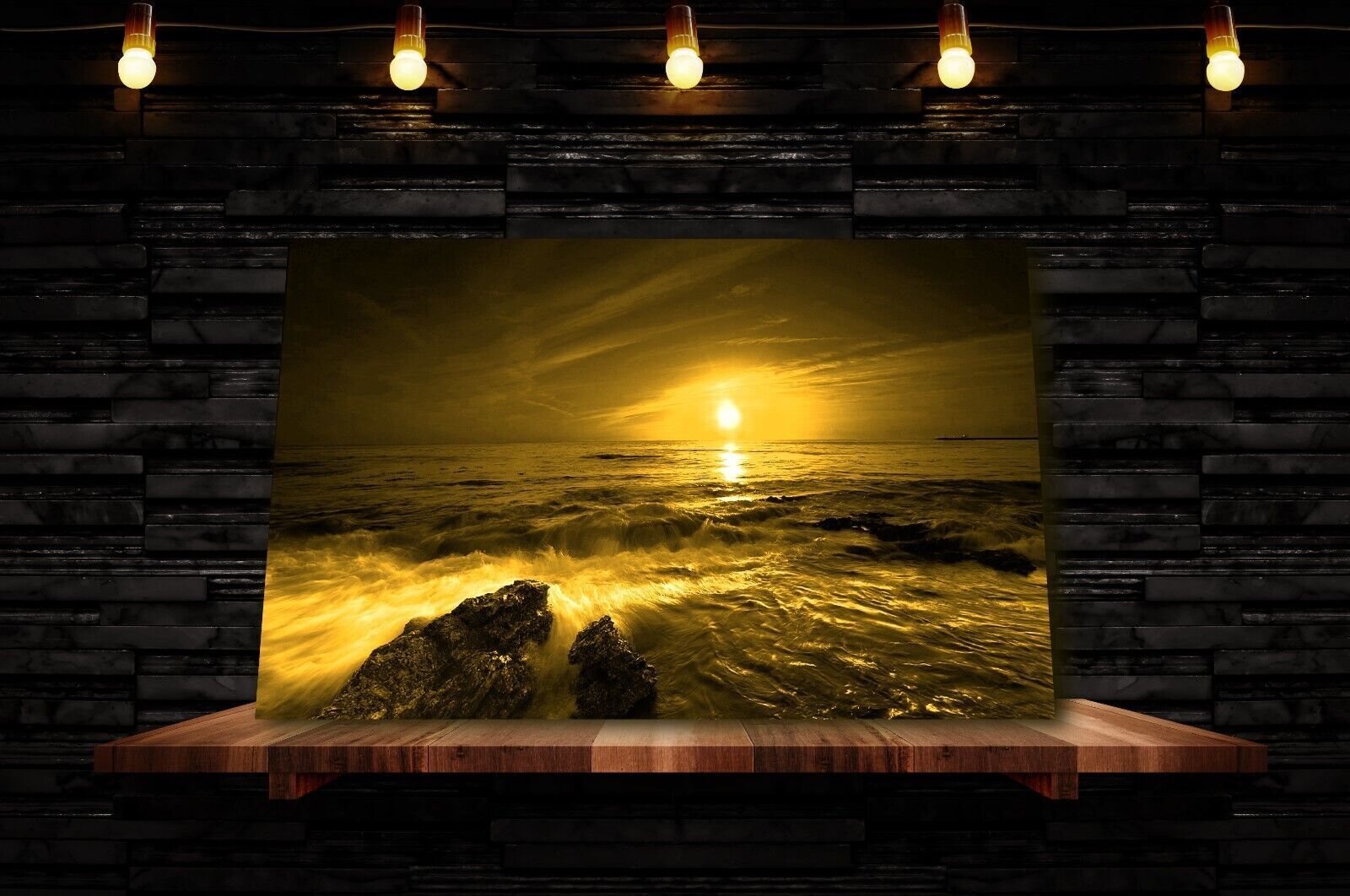 Sunset Over The Ocean seascape Yellow Canvas Wall Art Picture Print