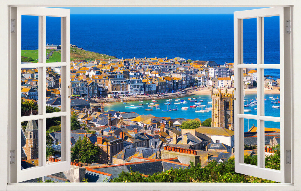 St Ives Cornwall Landscape View 3D Window Canvas Wall Art Picture Print