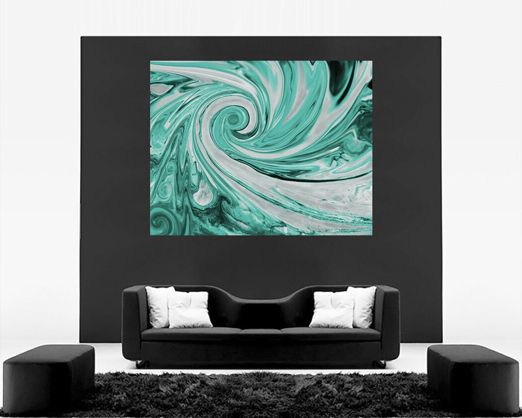 Modern Duck Egg Blue and Grey Spiral Swirl Abstract Canvas Wall Art Print