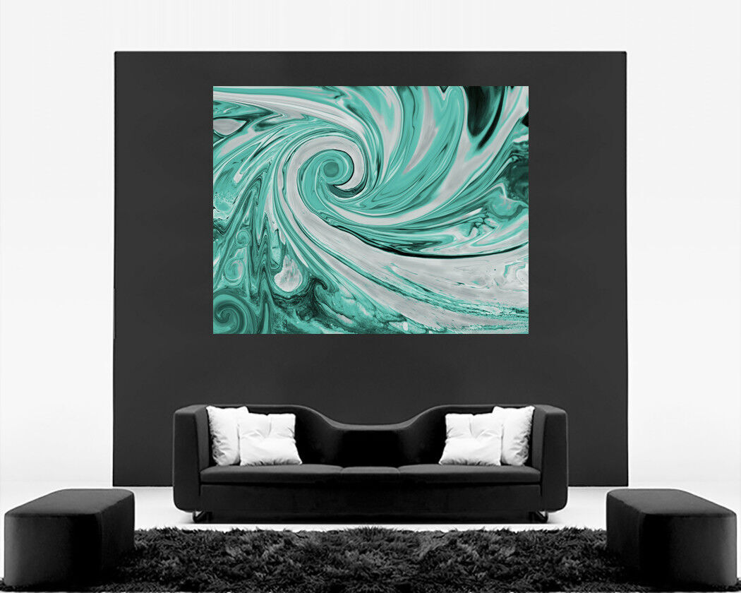 Modern Duck Egg Blue and Grey Spiral Swirl Abstract Canvas Wall Art Print