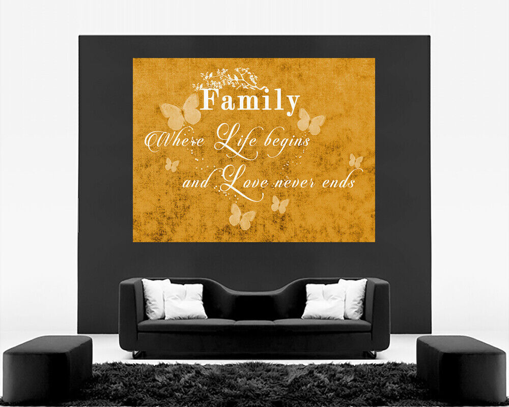 FAMILY QUOTE - Life - Mustard / Yellow Canvas Wall Art Picture Print- ALL SIZES