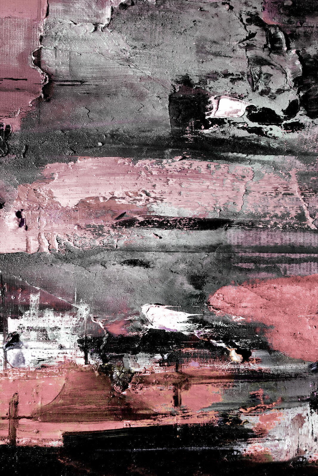 Pink Grey Black Paint Modern Abstract Canvas Wall Art Portrait Picture Print