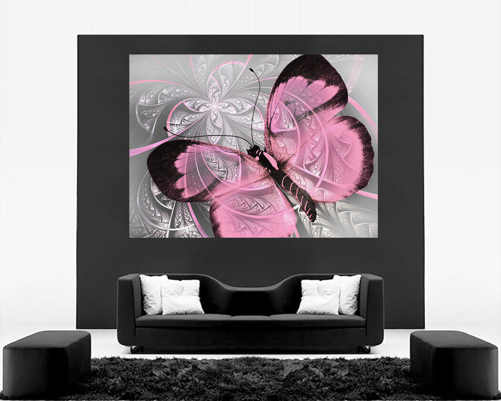 Abstract Canvas Print Butterfly Light Pink & Grey Unique Wall Art Various Sizes