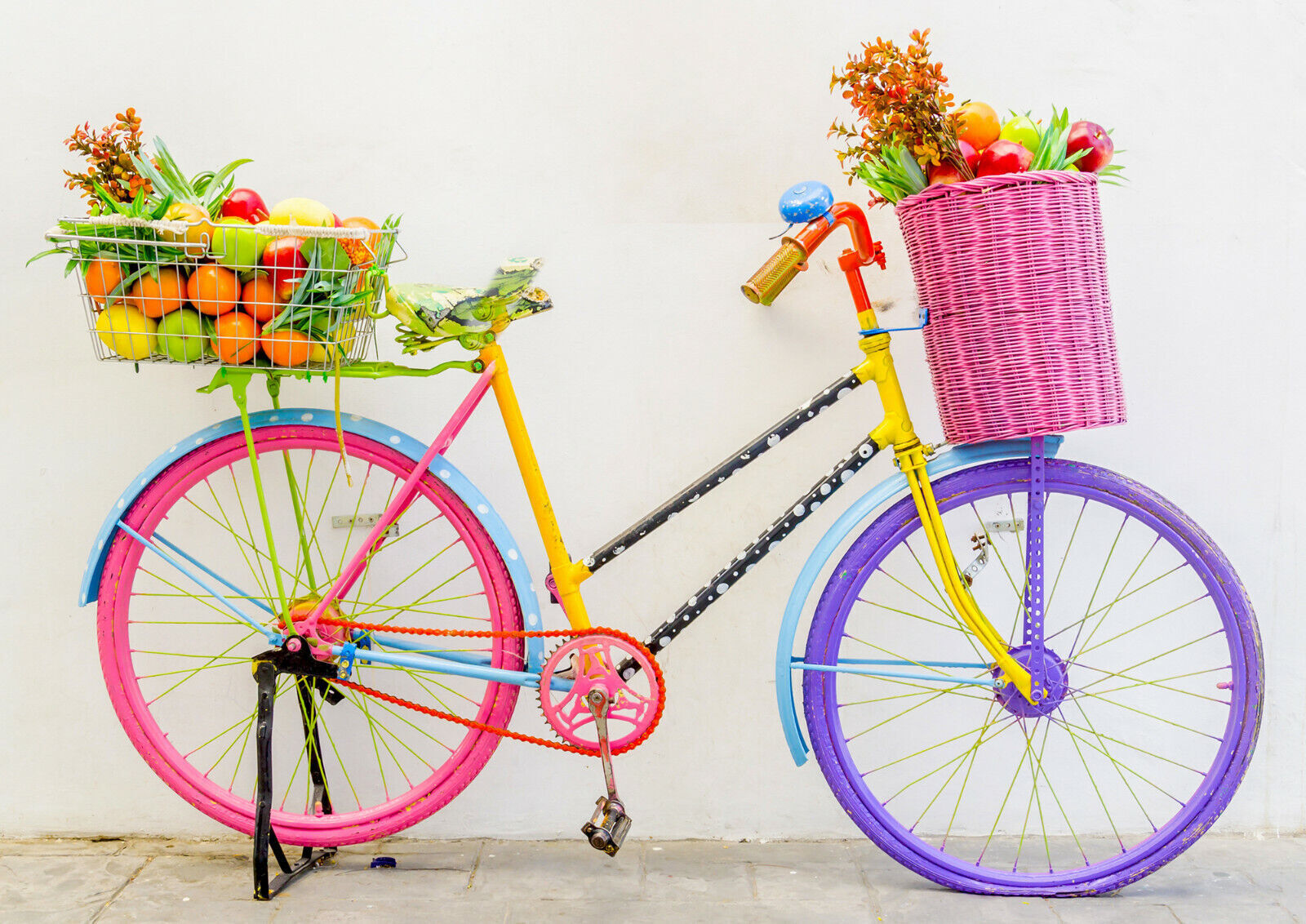 Modern Colourful Bike with basket fruit abstract Canvas Wall Art Picture Print