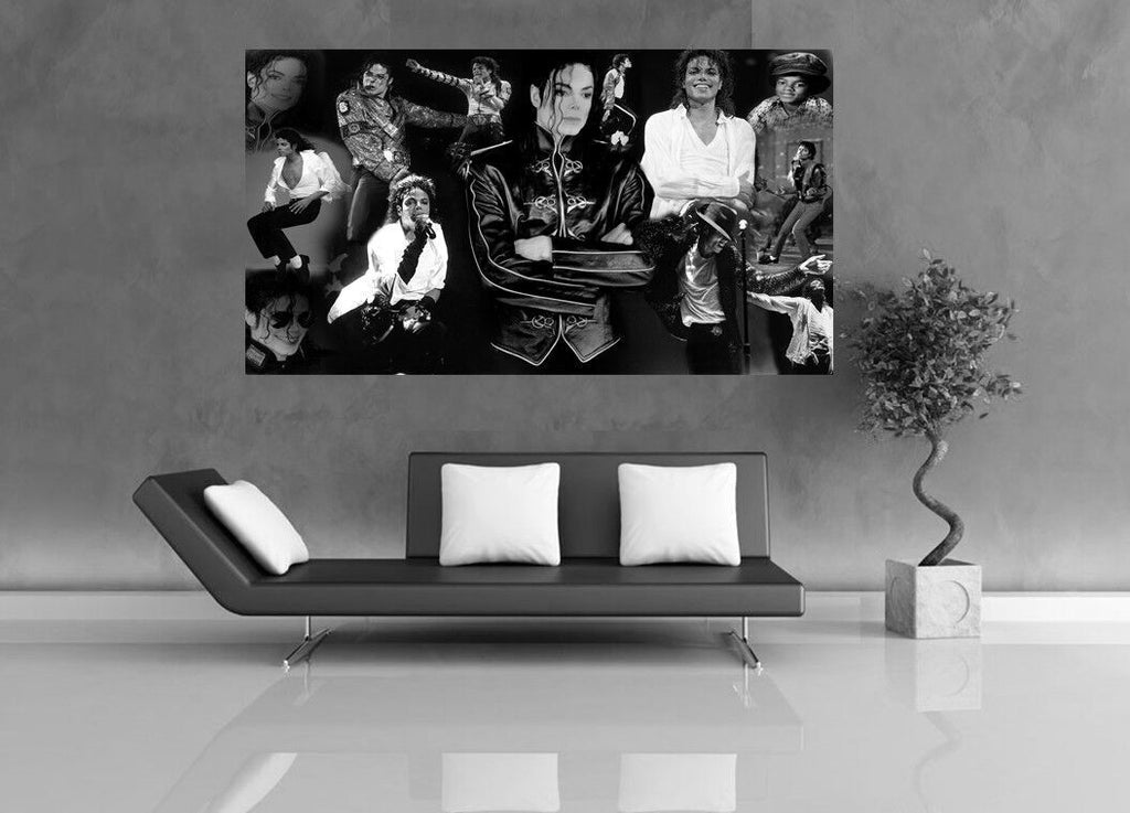 MICHAEL JACKSON BLACK & WHITE COTTON CANVAS PICTURE COLLAGE WALL ART - ALL SIZES