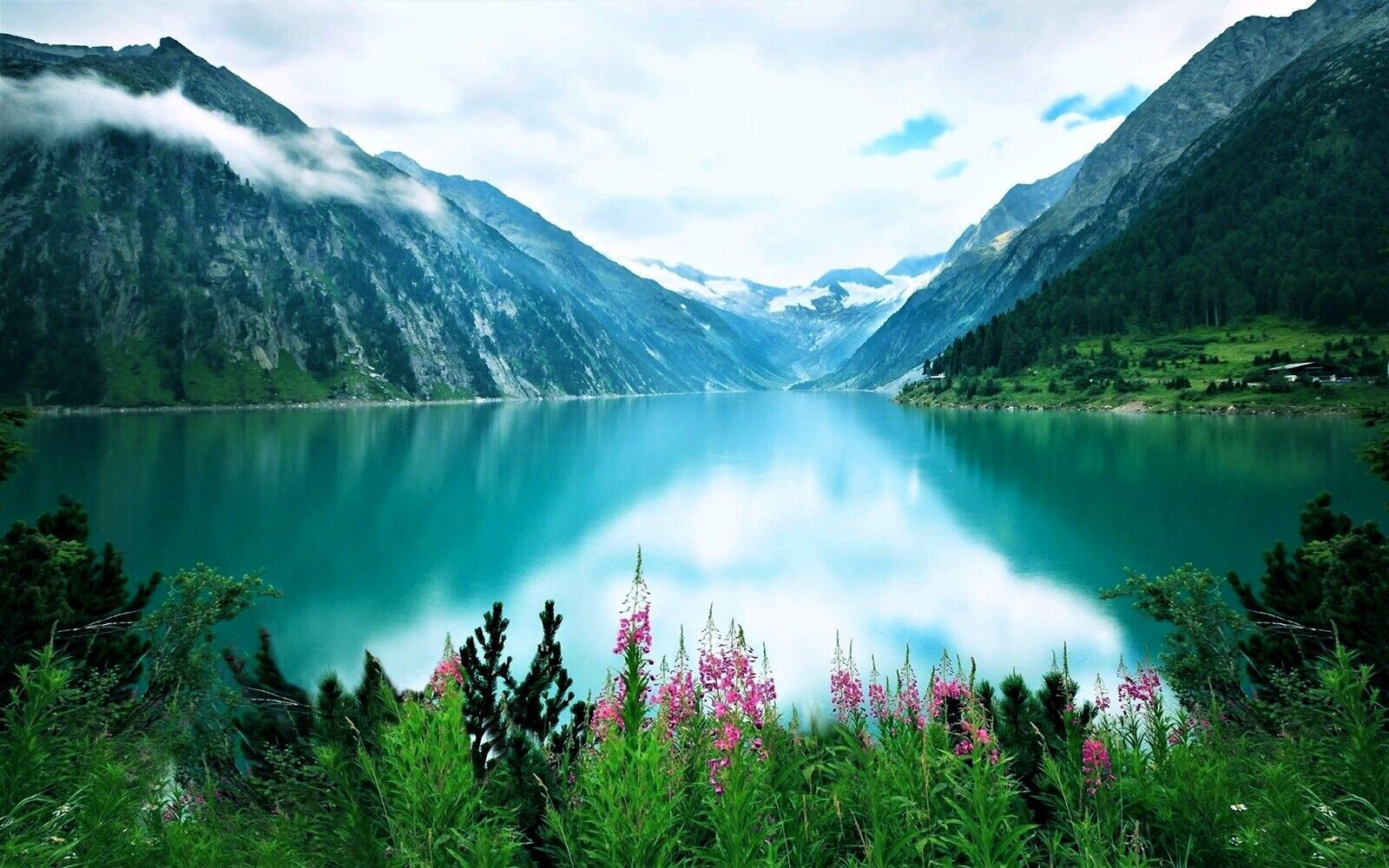 Lake Mountains Nature Landscape Premium Cotton Canvas Wall Art Picture Print