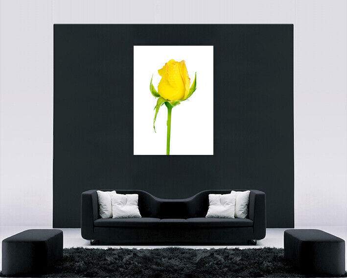 Single Yellow Rose Bud Flower Canvas Wall Art Picture Print - Portrait