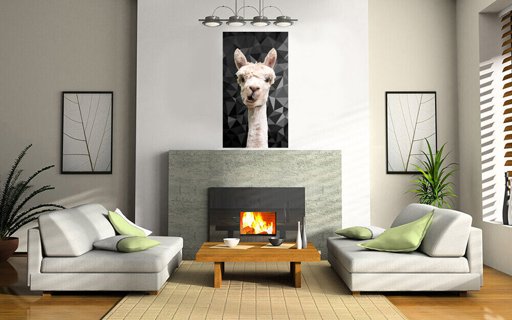 ALPACA ANIMAL BLACK, WHITE GREY GEO CANVAS WALL ART PRINT ARTWORK