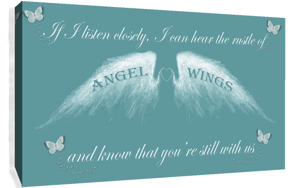 Angel Wings Wall Art Picture 'IF I Listen Closely' Quote Canvas Print White