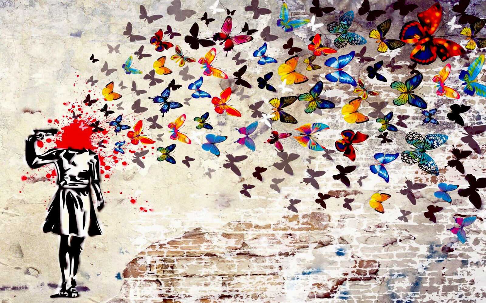 CANVAS WALL ART PRINT  GRAFFITI  BANKSY BUTTERFLY BRAINS GIRL